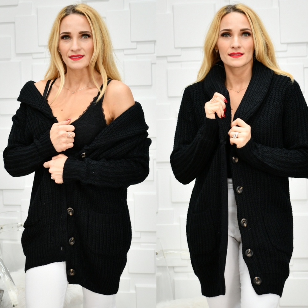 Chunky Knit Black Cardigan - Picture 4 of 4